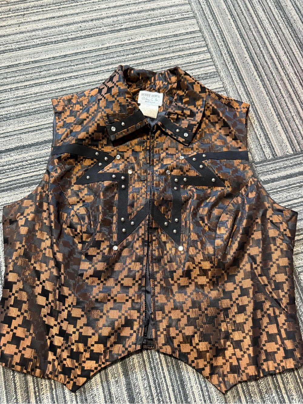 Hobby Horse Brown Patterned Western Zip Vest